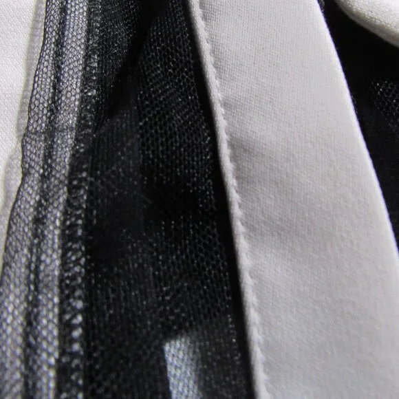 Anne Fontaine Black White Scalloped Mesh Sheer Center Blouse 38 US 6 - Picture 5 of 7
